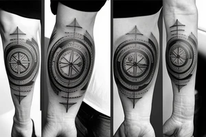 watch numbers, compass, roses, father and son walking on the road tattoo idea