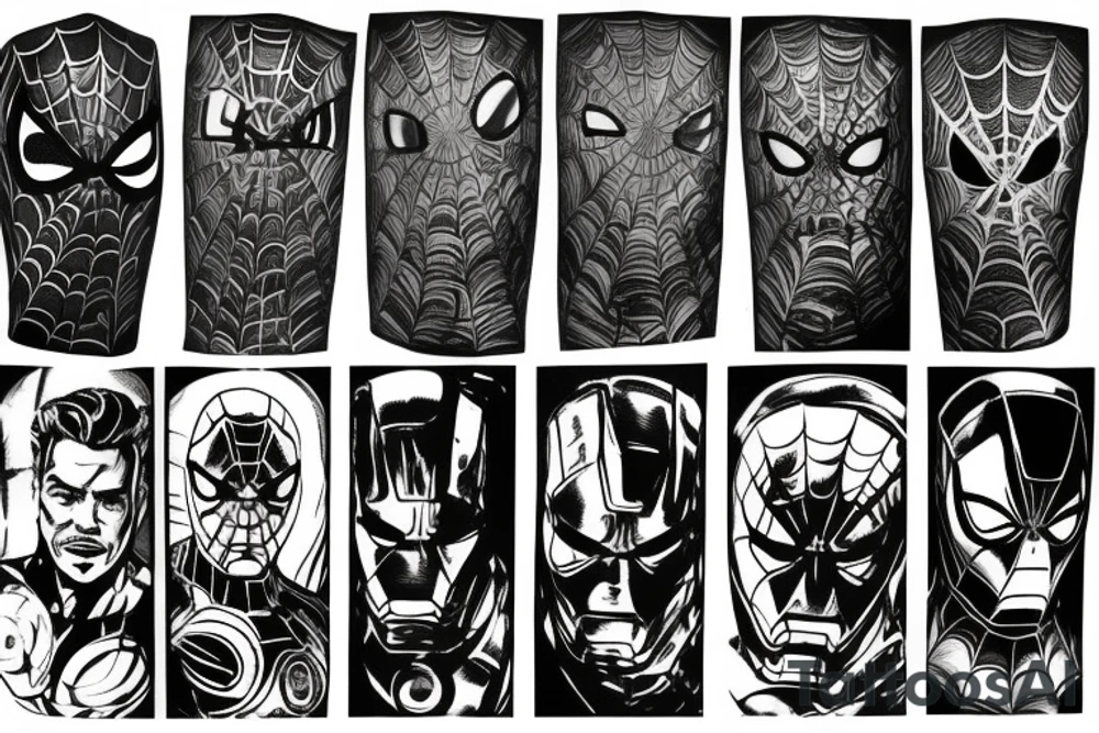 Iron man spiderman hulk capitan ameryka tattoo idea