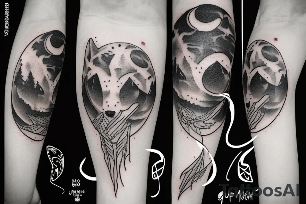 Wolf mountain moon tattoo idea