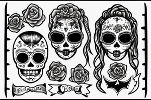 Sugar skull girl with blonde hair and half shaved head with black and white glasses and an anchor tattoo on her arm tattoo idea