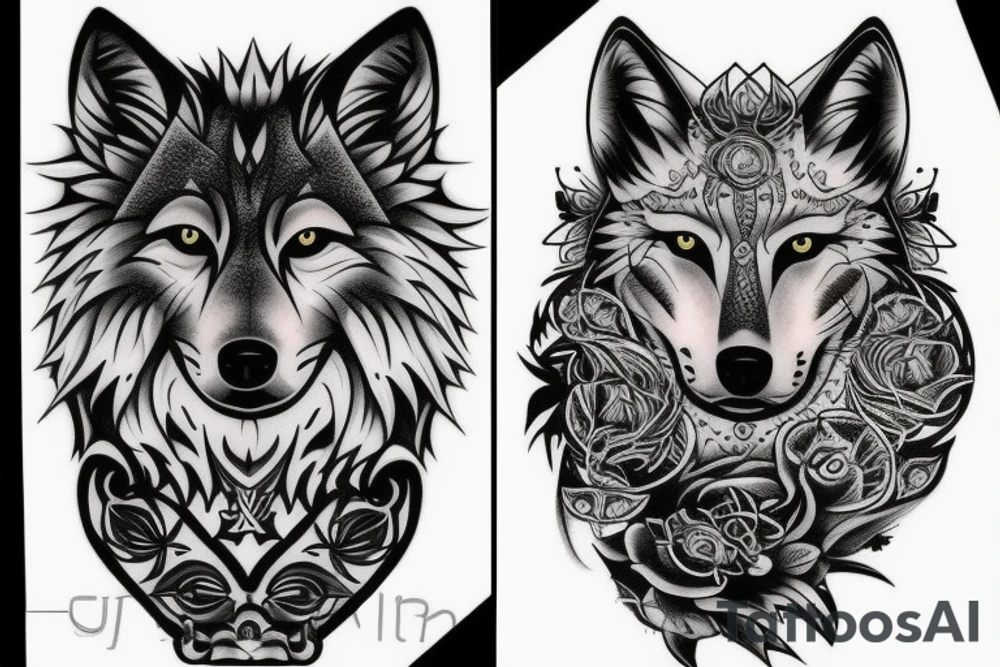 sitting wolf tattoo idea