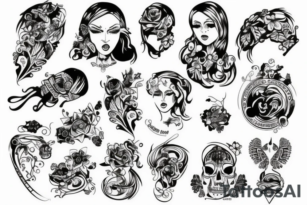 Obrazek kota kontury a w jego środku szkielet. Słodki tattoo idea