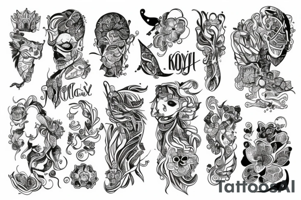 Kontury słodkiego kota. W środku niego szkielet tattoo idea