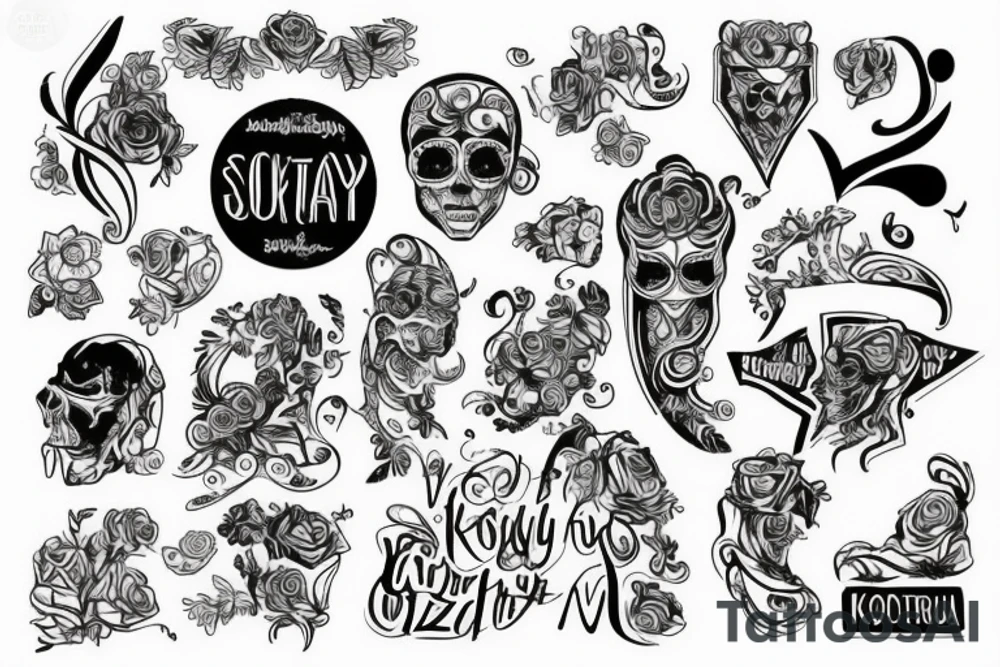 Kontury słodkiego kota. W środku niego szkielet tattoo idea