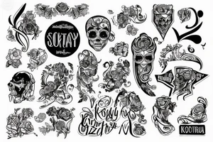 Kontury słodkiego kota. W środku niego szkielet tattoo idea