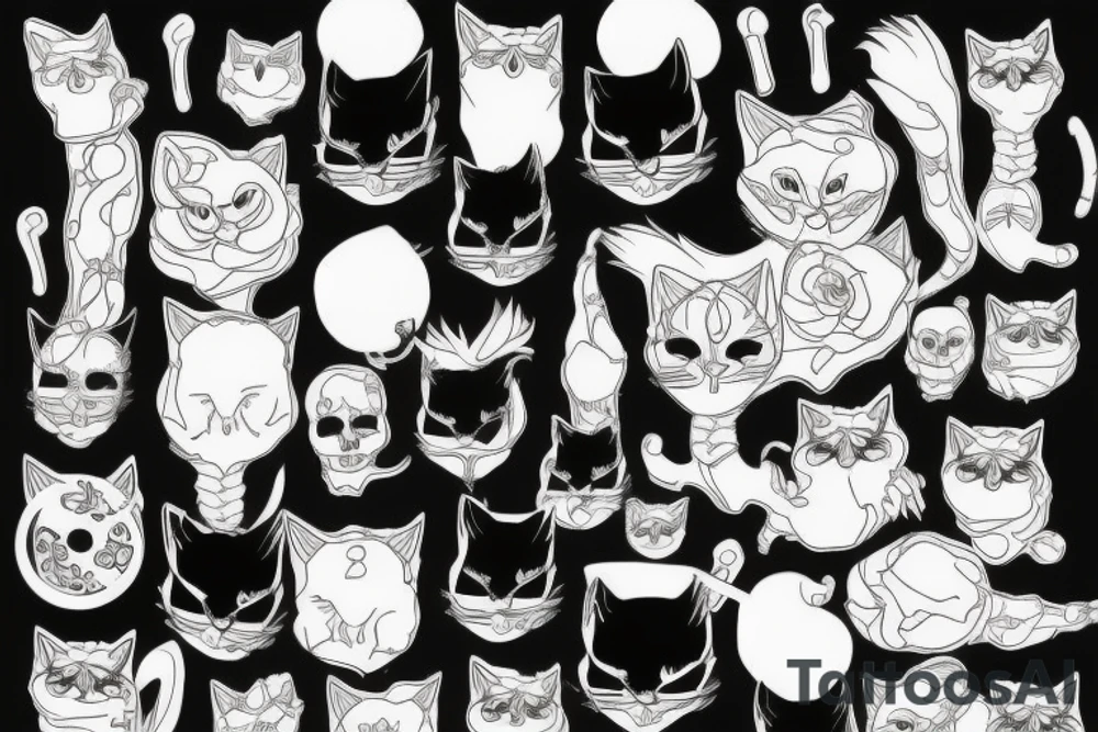 Black Cat with skeleton tattoo idea
