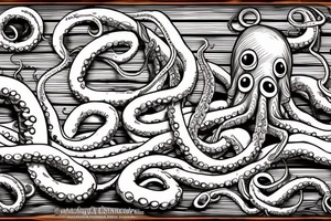 giant tentacles in fleshy colour dragging a wooden ship under water, splintering wood, kraken pirates of the Caribbean
A wooden ship being dragged under water by fleshy giant tentacles tattoo idea