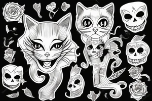 Black Cat with skeleton in it tattoo idea
