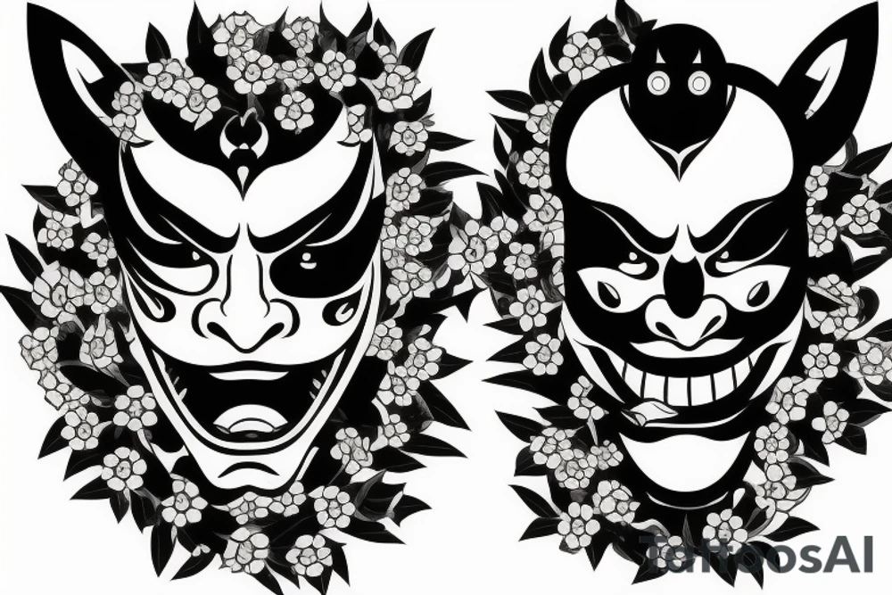 Hannya mask with flowers tattoo idea
