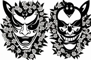 Hannya mask with flowers tattoo idea