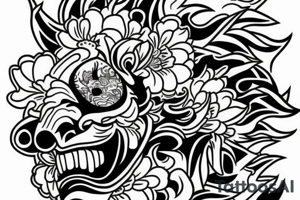 Hannya mask with flowers tattoo idea