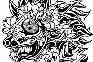 Hannya mask with flowers tattoo idea