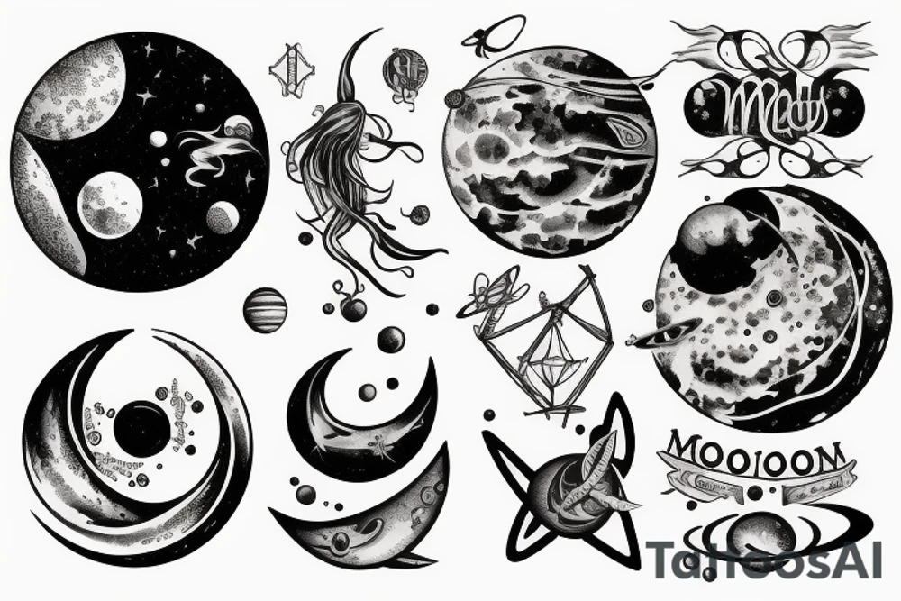 Moon Mercury Neptun and other planets tattoo idea