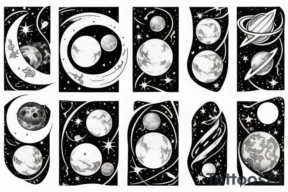 Moon Mercury Neptun and other planets tattoo idea