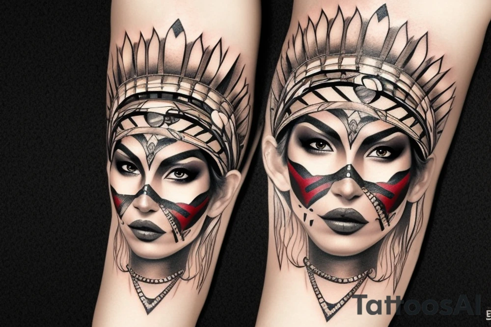 Aztec warrior woman face tattoo idea
