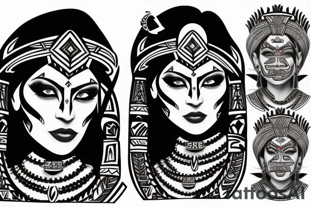 Aztec warrior woman face tattoo idea
