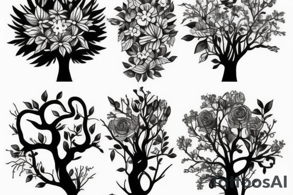 Flowers trees animals tattoo idea
