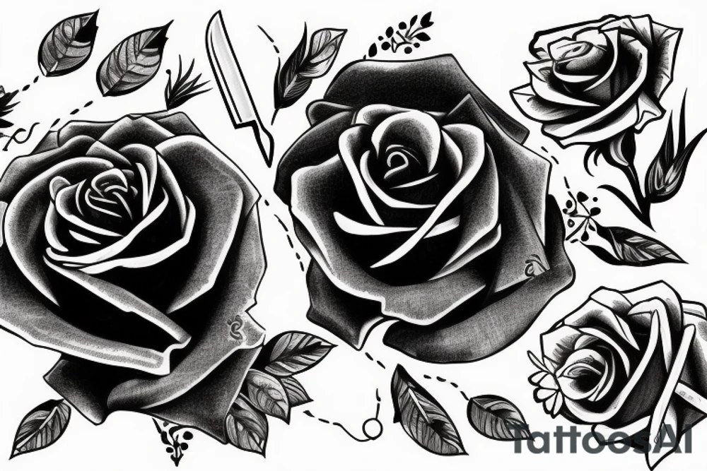 Rose knife blood tattoo idea