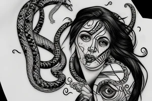 greek cracked female head sculpture With snakes on eyes tattoo idea