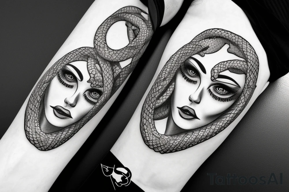 greek cracked female head sculpture With snakes on eyes tattoo idea