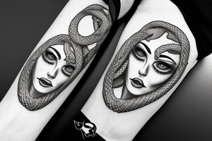 greek cracked female head sculpture With snakes on eyes tattoo idea