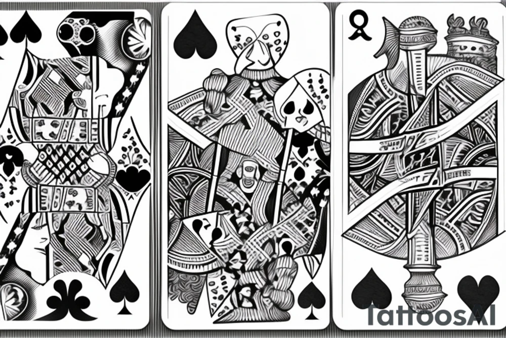 Two playing cards with a die around it  and music notes tattoo idea