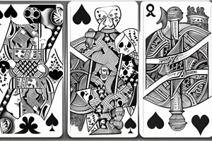 Two playing cards with a die around it  and music notes tattoo idea