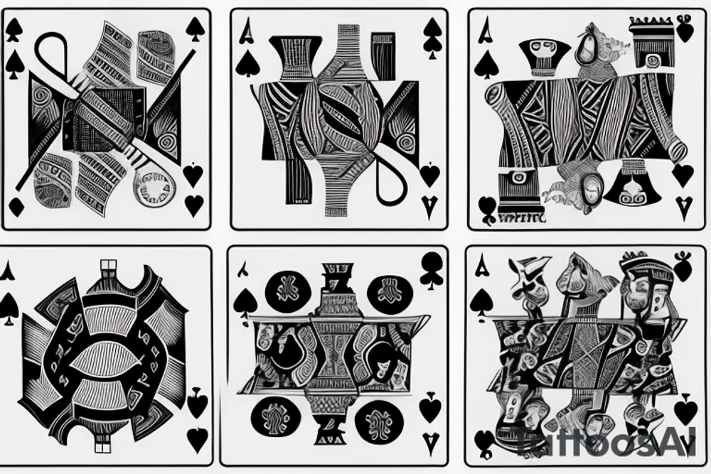 Two playing cards with a die around it  and music notes tattoo idea