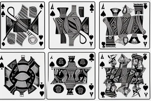 Two playing cards with a die around it  and music notes tattoo idea
