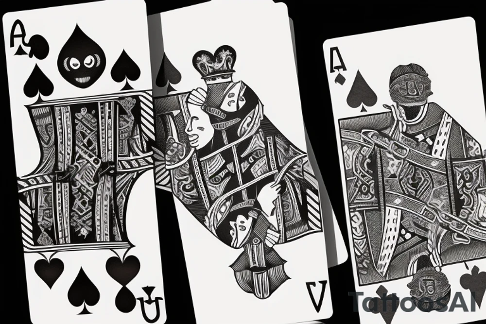 Two playing cards with a die around it  and music notes tattoo idea