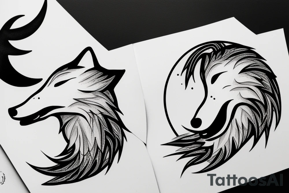 Wolf with mouth open, moon, tattoo idea