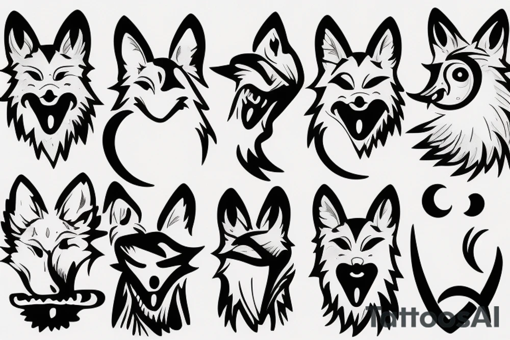 Wolf with mouth open, moon, tattoo idea