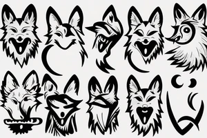Wolf with mouth open, moon, tattoo idea