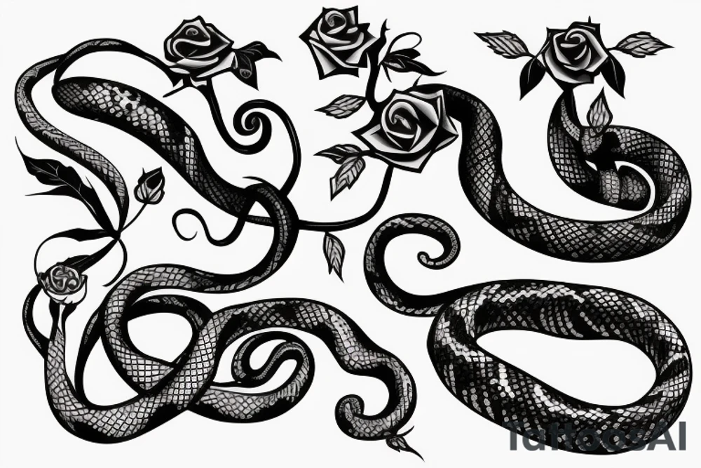 Snake with rose and hearth tattoo idea