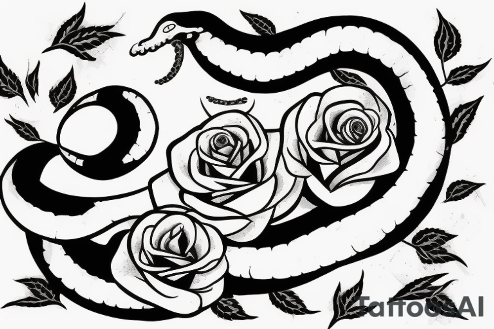 Snake with rose and hearth tattoo idea