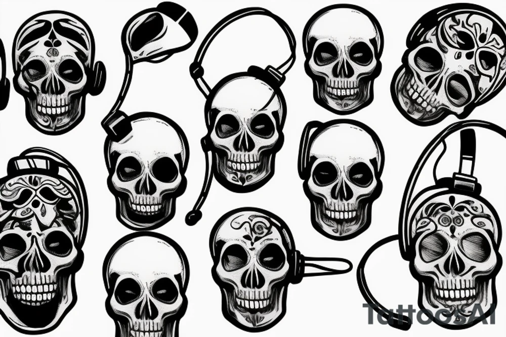 Skull music Headphones tattoo idea