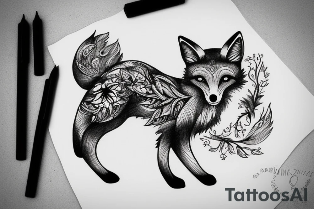 Dark fox with a sweet sweatshirt tattoo idea