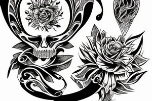 Prosty Wilk i kwiaty tattoo idea