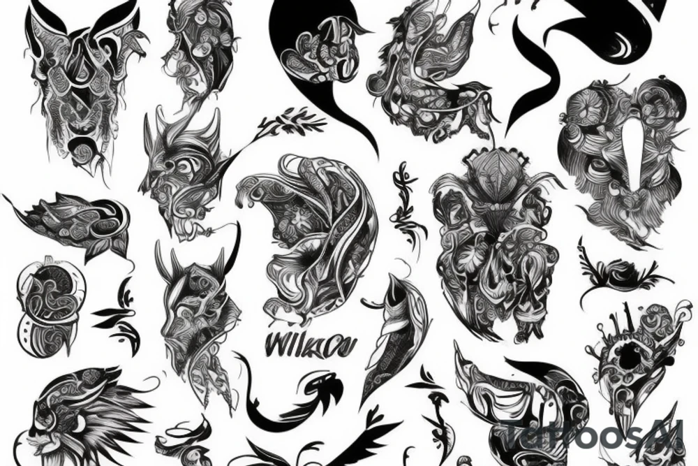 Wilk i kwiaty tattoo idea