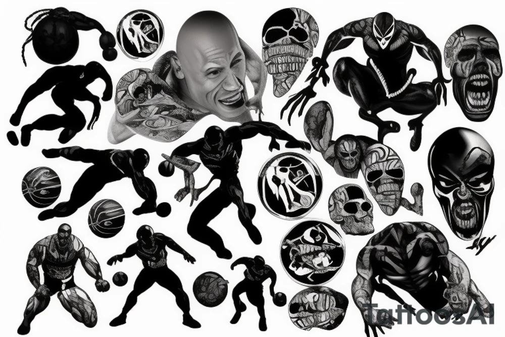 Venom, Jumpman, Dwayne Johnson, Fitness, Basketball, Skull tattoo idea