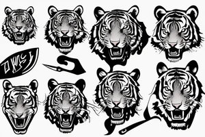 Tiger with knife burning dollars tattoo idea