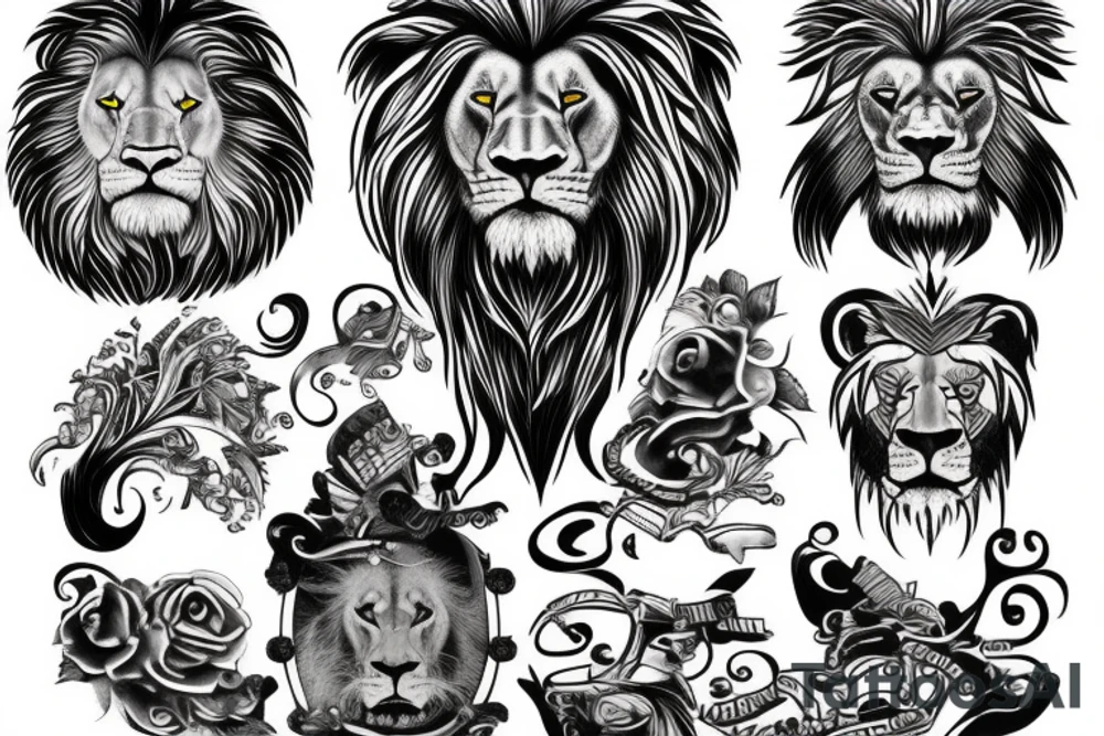 King lion with money tattoo idea