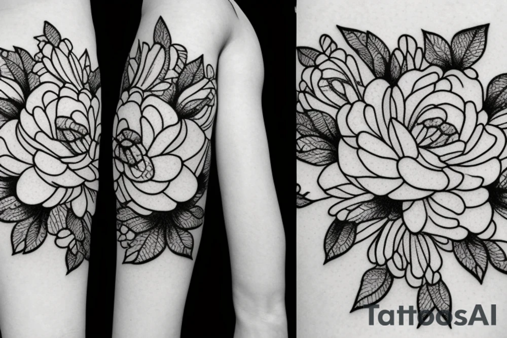 Peonies with ornament tattoo idea