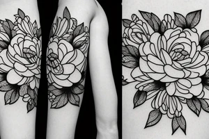 Peonies with ornament tattoo idea