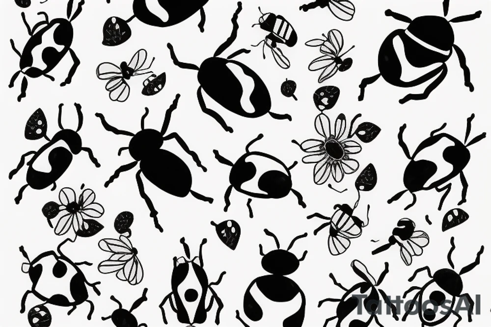 Ladybug with flowers tattoo idea