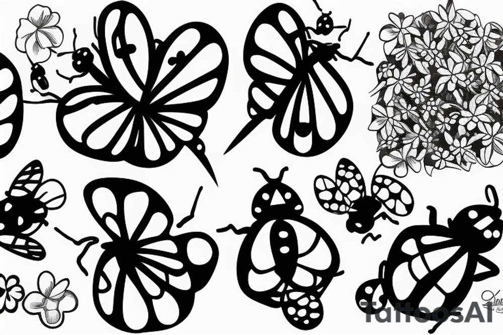 Ladybug with flowers tattoo idea