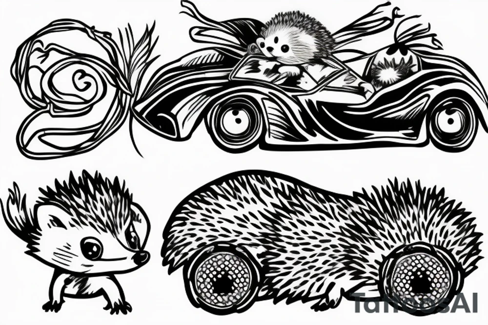 hedgehog in car tattoo idea