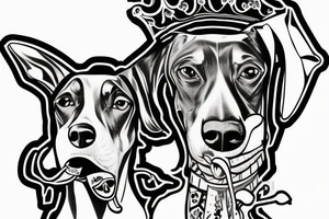 doberman with a crown with a pistol in its mouth tattoo idea