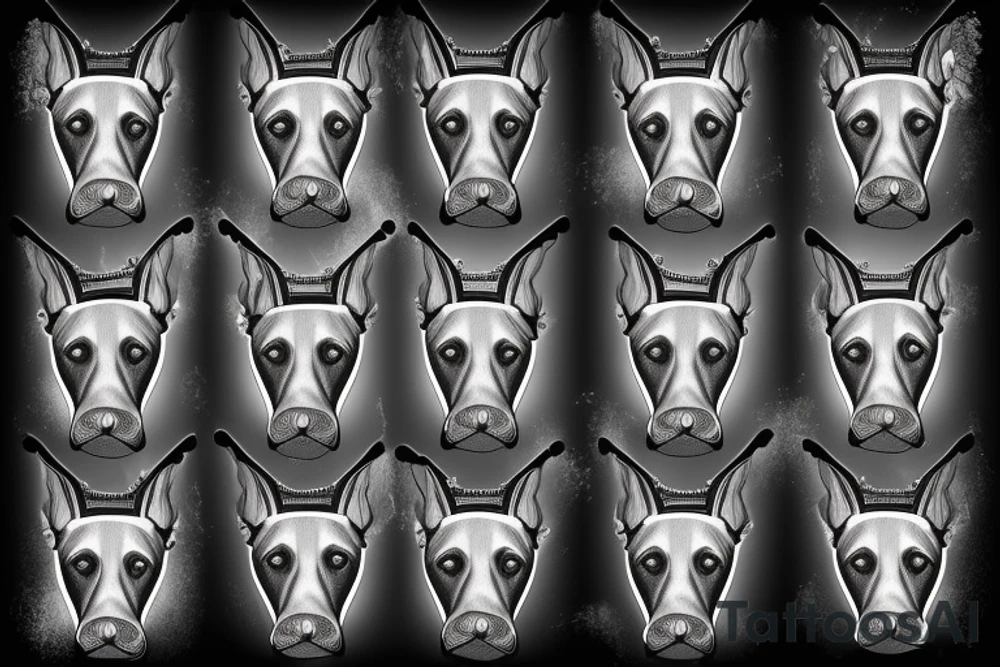 doberman with a crown with a pistol in its mouth tattoo idea