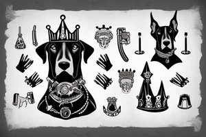 doberman with a crown with a pistol in its mouth tattoo idea